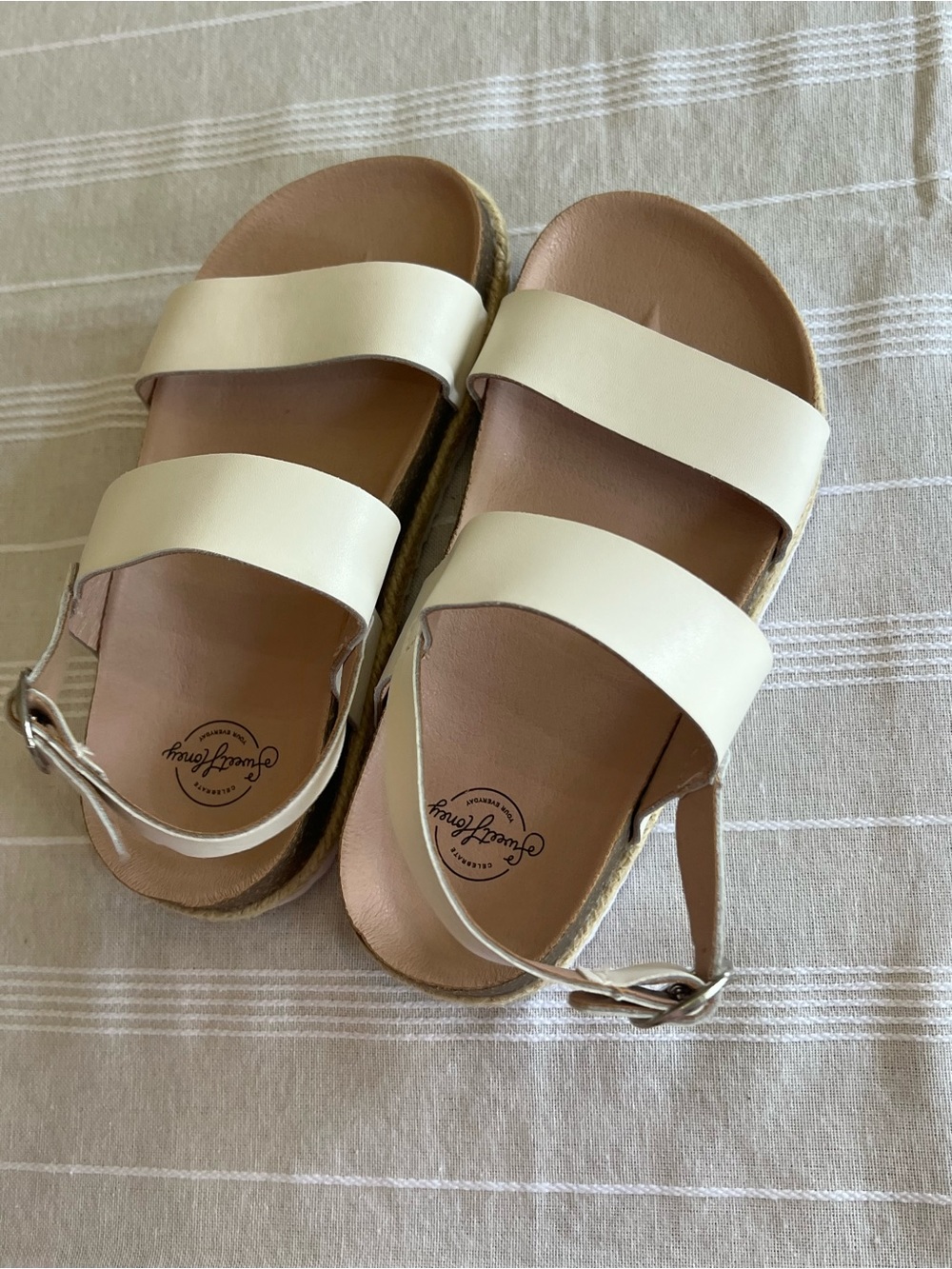 Girls Sweet Honey Cream leather Double-Strap Espadrille Sandals